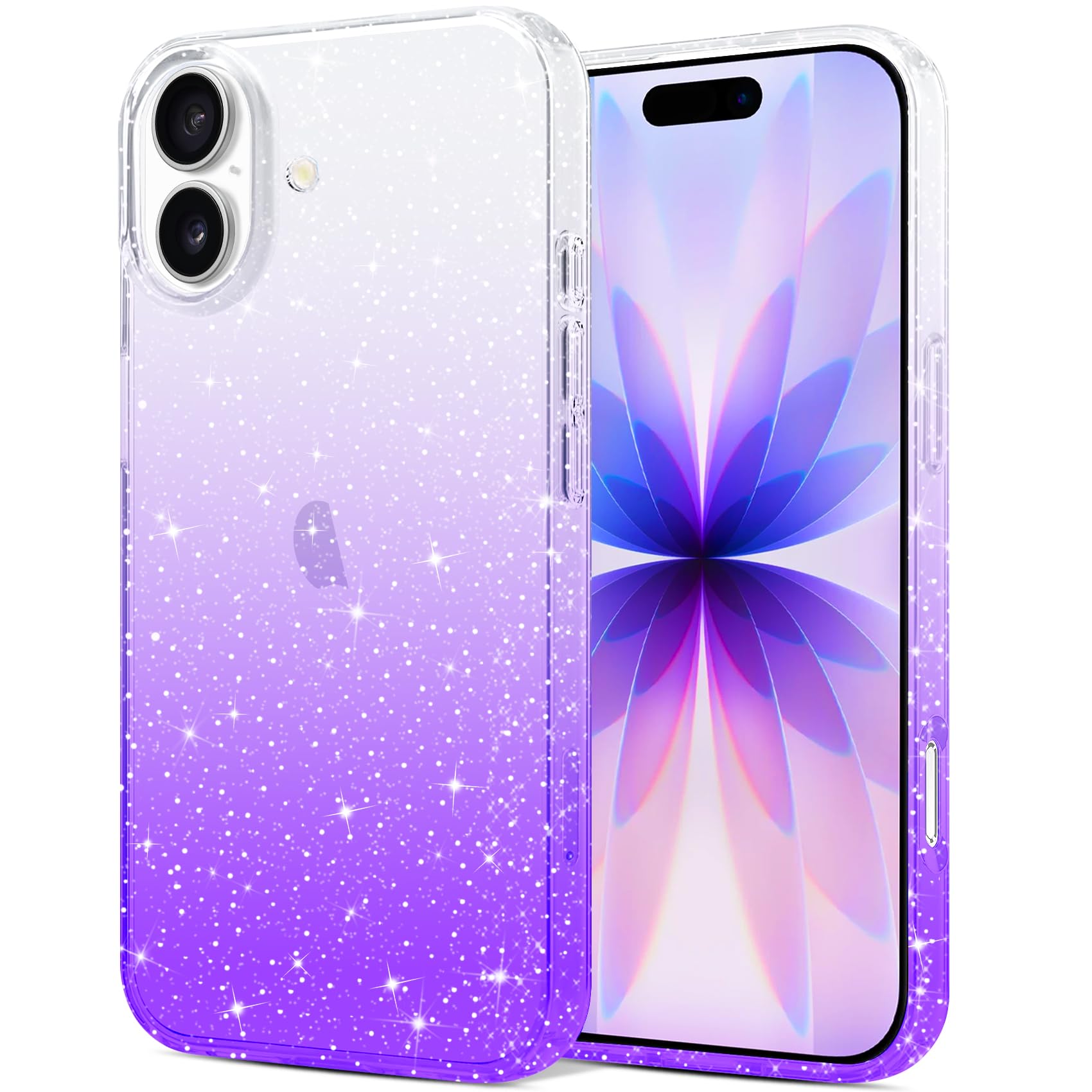 JJGoo Compatible with iPhone 17 Case Clear Glitter, Sparkle Soft TPU Transparent Shockproof Women Girls Slim Bling Sparkly Bumper Cover Phone Cases for iPhone 17, Gradient Purple
