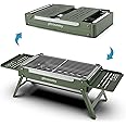 Portable Charcoal Grill, Small Foldable Grills for Travel, Camping Smoker Mini BBQ Grill, Stainless Steel Table Top Grill Charcoal for Outdoor Cooking, Camping, Backyard Barbecue