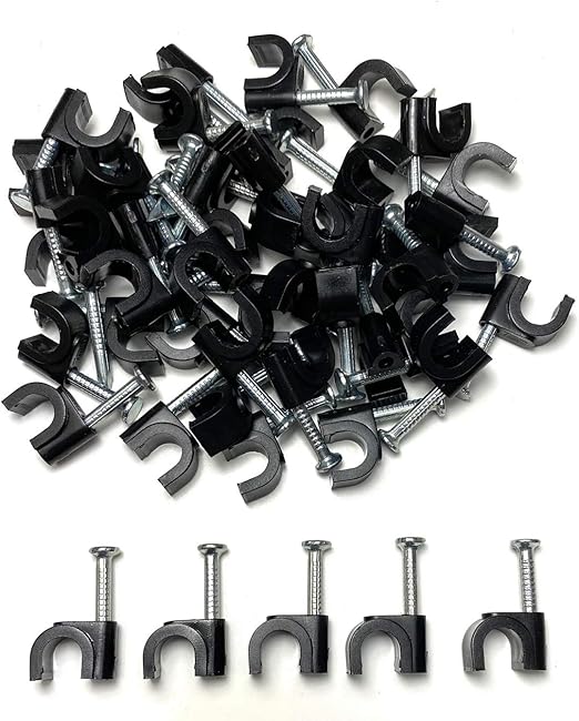 Round Black Cable Clips 7mm with Fixing Nails Packs of 50 Amazon.co