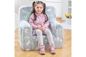 SUFUS Snuggly-Soft Cuddly Toddler Plush Armchair for Boys and Girls Glowing Grey Fuzzy Plush Kids Sofa Couch Reading Chair with Children Friendly Handle for Easy Movement & Double Pockets for Storage