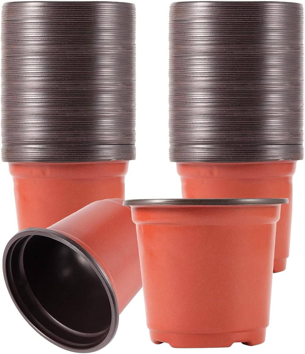 100 Pcs Plastic Plant Pots 10cm Brown Nursery Seed Starting