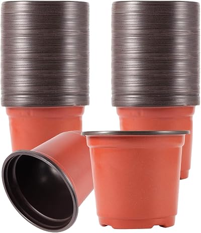 100 Pcs Plastic Plant Pots 10cm Brown Nursery Seed Starting
