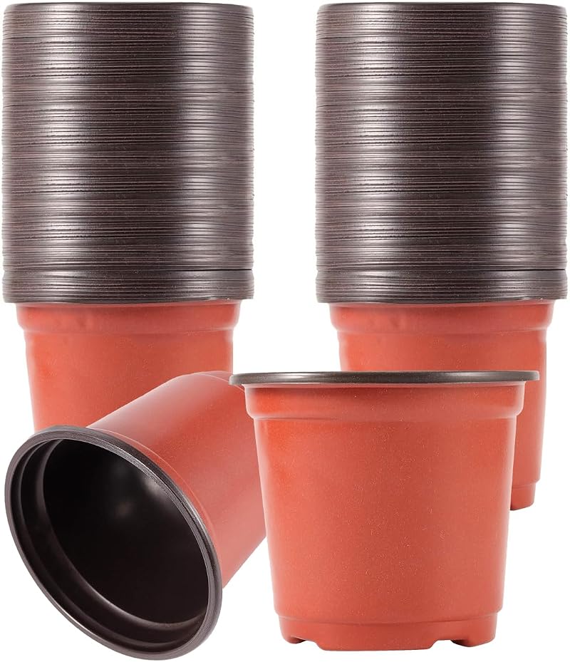 100 Pcs Plastic Plant Pots 10cm Brown Nursery Seed Starting