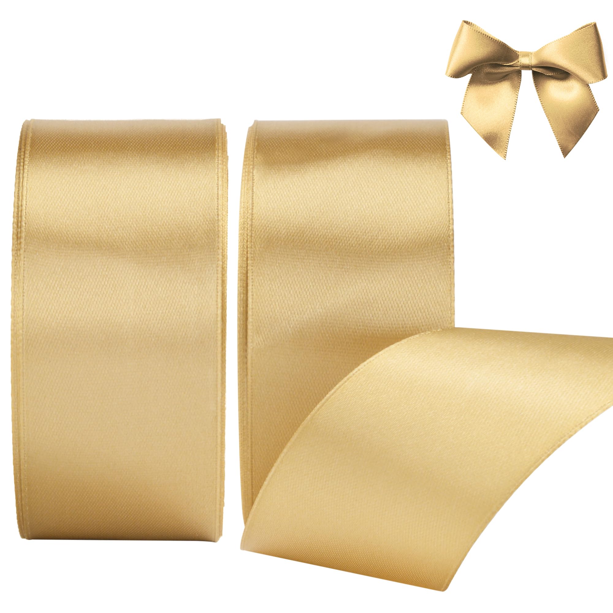 KEYIDO Gold Ribbon, 40mm x 44 Metres(50 Yards) Wide Ribbon, Thick Gold Satin Ribbons for Gift Wrapping, Hair Bow, Florist, Crafts, Sewing, Car, Wedding, Christmas Decoration (22M/Roll)
