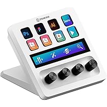 Elgato Stream Deck + branco, mixer de áudio, produção ao vivo e