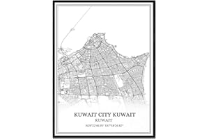 TANOKCRS Kuwait City Kuwait Kuwait Map Wall Art Canvas Print Poster Artwork Unframed Modern Black and White Map Souvenir Gift Home Decor 9x11 Inches