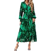 PRETTYGARDEN Womens Spring Dress 2026 Casual Long Sleeve Button Down Belted Boho Floral Flowy Maxi Wedding Guest Dresses