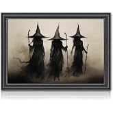 JarThenaAMCS Vintage Witch Canvas Wall Art Print Halloween Dark Academia Witch Silhouette Art Poster Gothic Wall Decor for Gallery Living Room Bedroom (UNFRAMED 8 x 10 Inch)