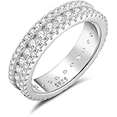 BAGOLIKA Eternity Ring Wedding Band for Women 925 Sterling Silver Round/Baguette/Princess Cut Cubic Zirconia Promise Engagement Rings Size 5-10