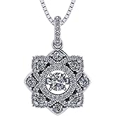 Central Diamond Center Forever Love Dancing Gemstone Flower Necklace Womens Pendant 925 Sterling Silver & Pure Brilliance Zirconia