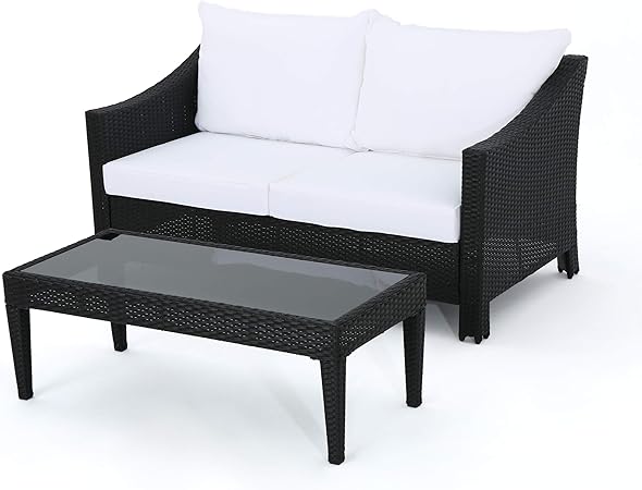 Amazon Com Gdfstudio Charles Outdoor Black Wicker Loveseat And