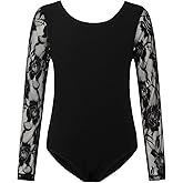 Noomelfish Girls Lace Long Sleeve Dance Leotard Toddler Mesh Ballet Bodysuit Gymnastics Outfits (4-12 Years)