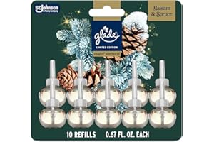 Glade PlugIns Refills Air Freshener, Balsam & Spruce, Scented and Essential Oils for Home and Bathroom, 0.67 Fl Oz, 10 Count