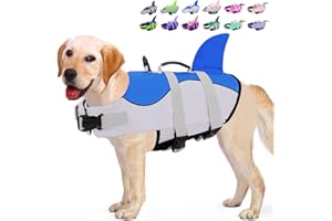 KOESON Dog Life Jacket Shark, Dog Life Vest with Rescue Handle, Ripstop Pet Float Coat for Swimming, Safety Dog Lifesaver Pet Life Preserver High Buoyancy Swimsuit for Small,Medium,Large Dogs Blue L