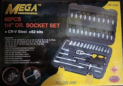 Hawk Mega Drive Socket Set, 46Pcs Spanner Socket Set 1/4 Car Repair Tool Ratchet Wrench Set Hand Tool