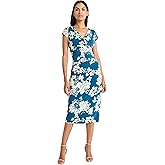 Maggy London Womens Floral Midi Dress with V-Neck and Cap Sleeves - Elegant Summer Casual Wear for Women
