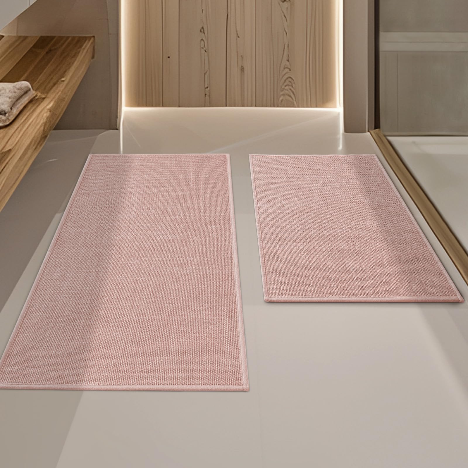 Photo 1 of YIHOUSE Pink Bathroom Rug Sets 2 Piece, Bathroom Mat Quick Dry, Thin Bath Rug Set,Absorbent Bath Mat for Bathroom Non Slip Washable for Toilet and Floor 17"x24"+17"x32"