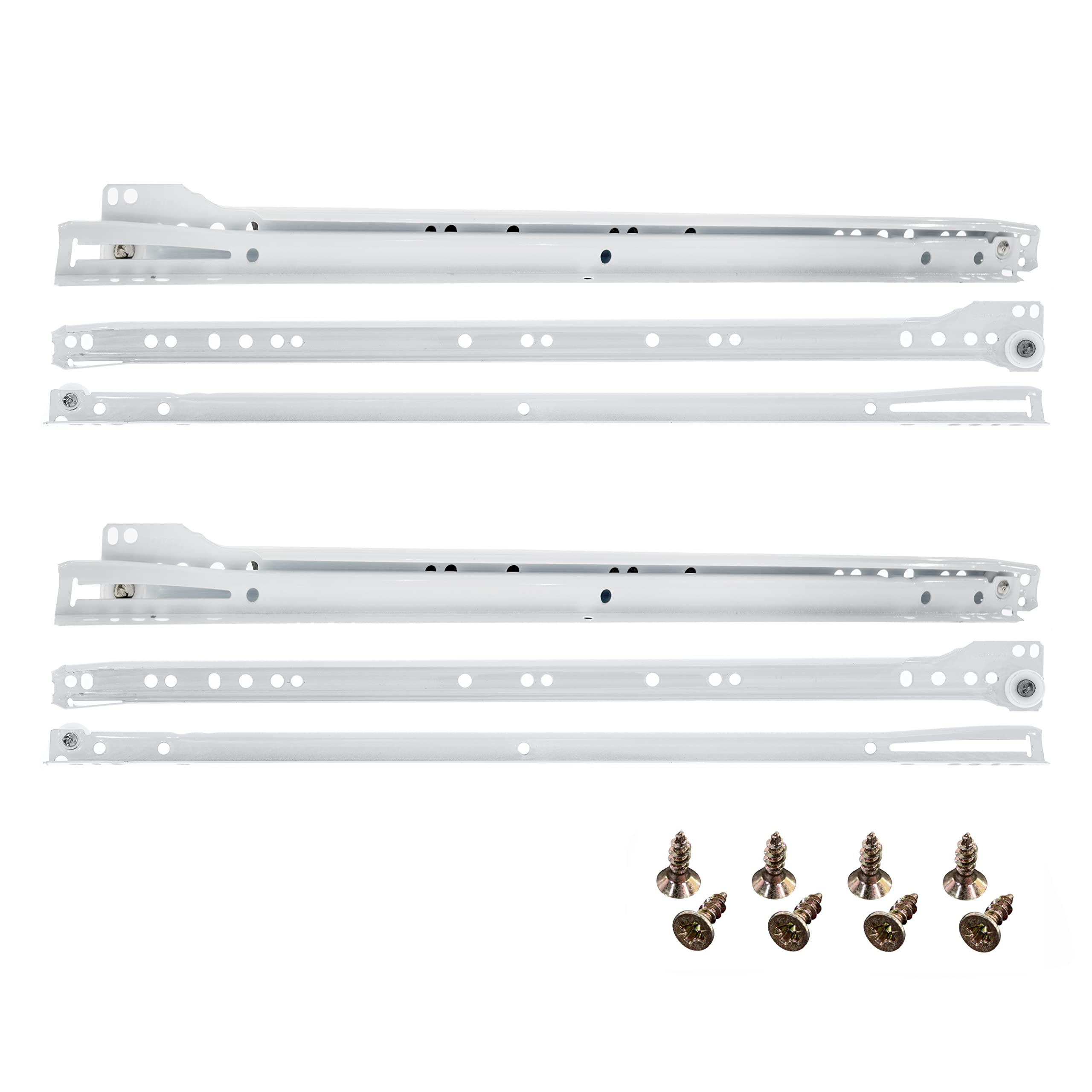 HELPMATE Roller Slide Guide 450 mm 2 Pairs, Set of 4 Rails, Drawer Rails, Drawer Pull-Out, Rail System, Drawer Partial Pull-Out, White, incl. mounting Hardware