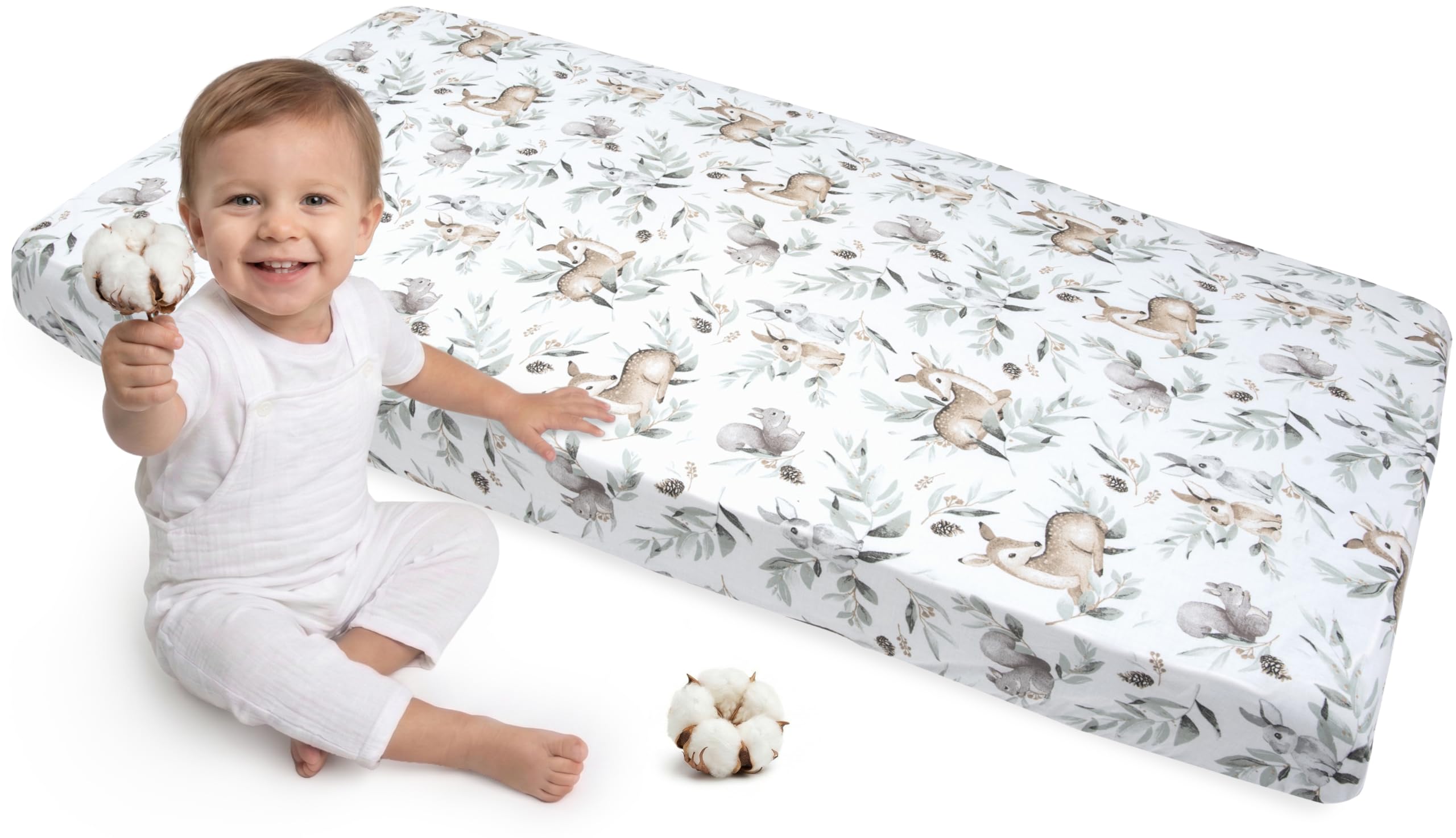 Medi Partners Fitted Sheet 60x120 cm 100% Cotton Baby Bed Linen Mattress Cot (Deer in leaves) — image 1