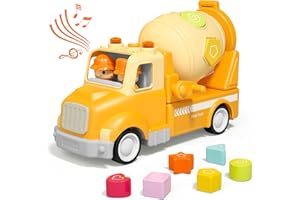 WANBORNS Cement Mixer Truck Construction Car Toys For Kids, Construction Car with Sound and Light, Shape Sorter Learning & Education Preschool Vehicle for 18M+ 2 3 4 5 Years Old Boy Christmas Birthday Gift