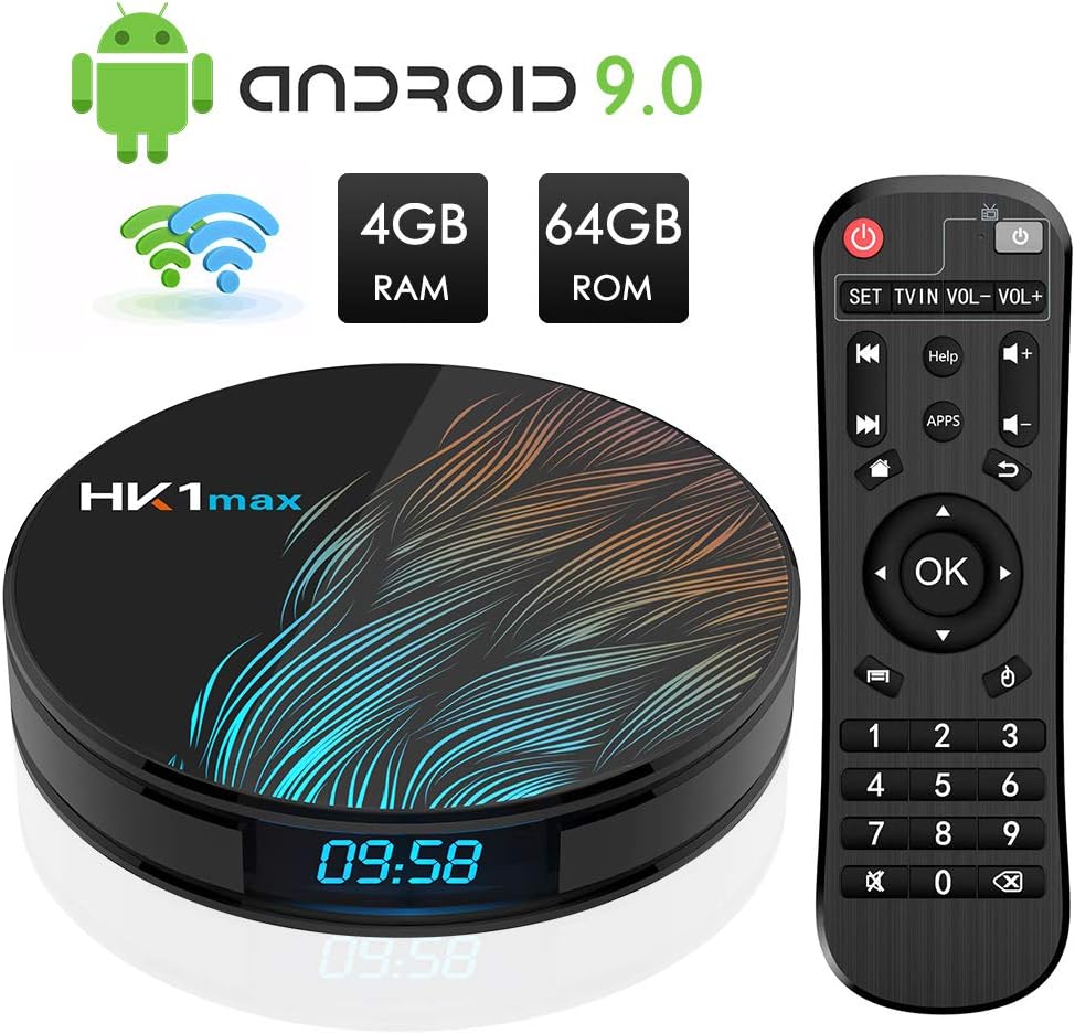 Android TV Box 4GB RAM 64GB ROM, Android 9.0 TV Box WiFi 2.4GHz/5GHz Bluetooth, RK3318 Quad Core 64 Bits 3D/4K Android Box 9.0