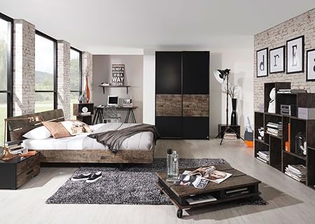 lifestyle4living Schlafzimmer in Schwarz/Vintage-Optik braun