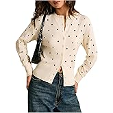 Milumia Women's Polka Dots Button Up Cardigan Open Front Long Sleeve Knit Fall Sweater Tops