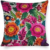 MaSiledy Large Couch Pillows Mexican Flowers Pillow Cases 20"x20" White Blue Grey Wideflowers Printed Pillow Cover Home Sofa Decor PillowcaseThrow Pillow Covers Decorative Outdoor Linen Pillow Covers
