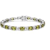 S925 Sterling Silver Birthstone Tennis Bracelet for Women, 7.2 Inch | Cubic Zirconia Gemstone Bracelet Oval Charm Fine Jewelr
