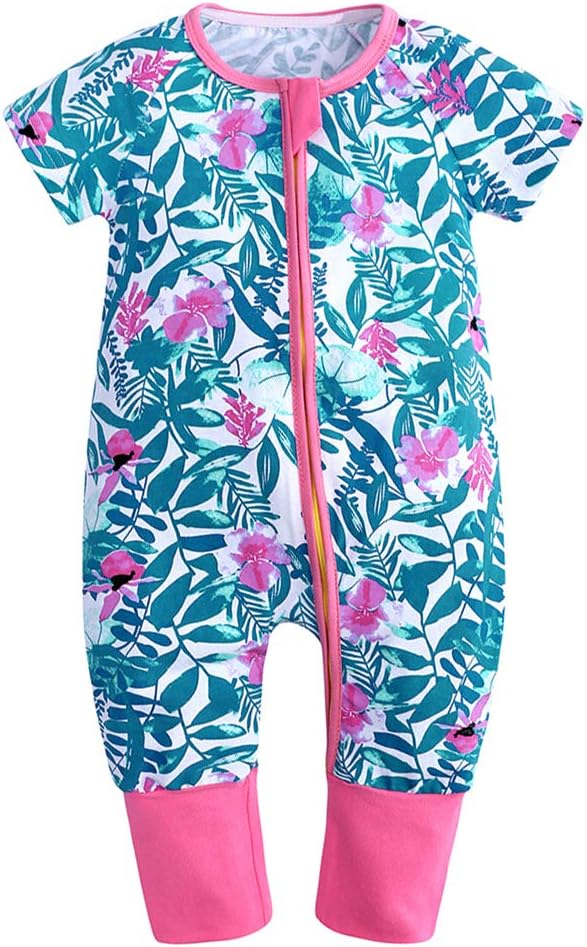 ZFT Baby Boys' 1Piece Graphic Zipper Romper Cotton Onesies Short Sleeve Pajamas