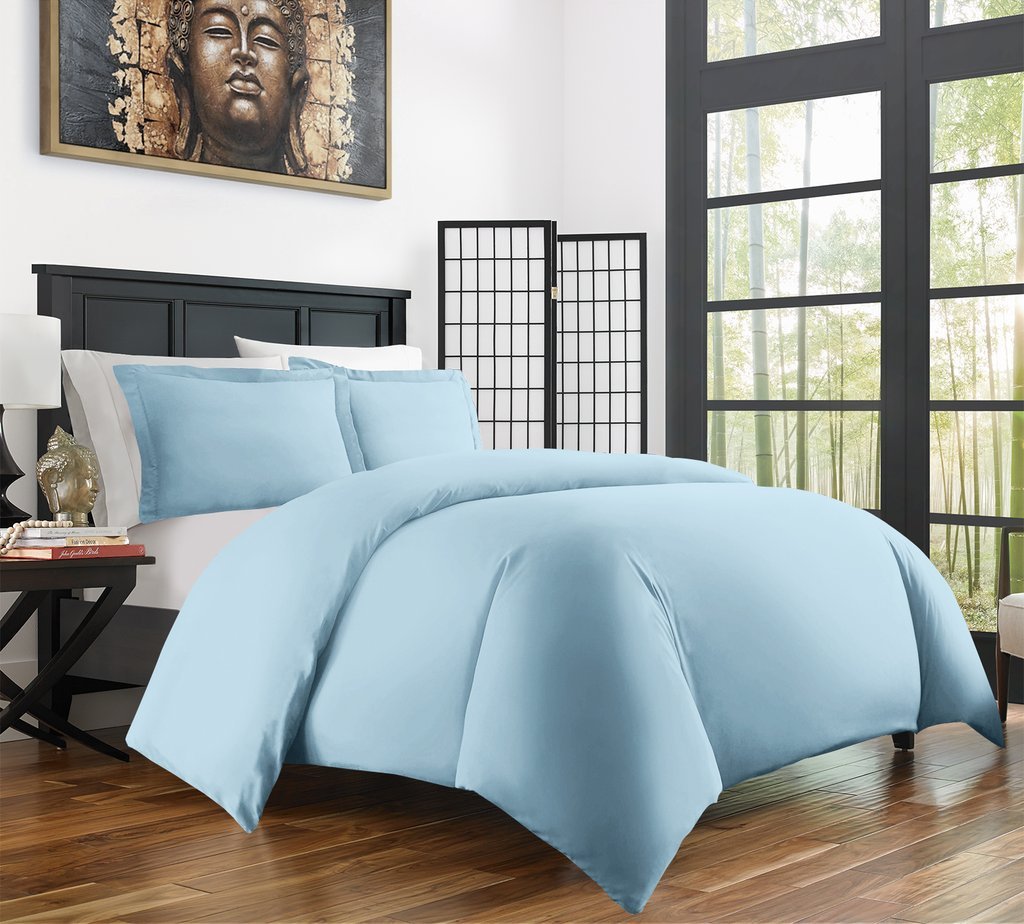 Zen Bamboo Ultra Soft 3-Piece Rayon Derived From Bamboo Duvet Cover Set - Hypoallergenic and Wrinkle Resistant - Full/Queen - Sky Blue