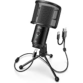 FIFINE K683A USB Desktop PC Microphone for Recording Streaming | Studio Condenser Mic, Gain Knob, Mute Button, Headphone Jack, Extra USB-C Plug, Pop Filter for Computer and Mac