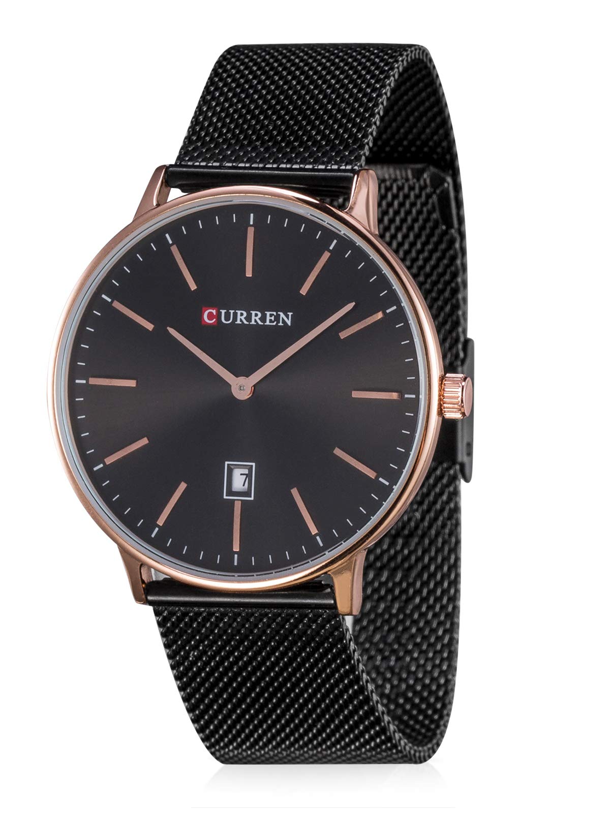 Herren Uhren Edelstahl Mesh Armband Uhren Männer Wasserdicht Datum Kalender Geschäfts Klassisch Analog Quarz Dünn Armbanduhr Gents Luxus Schwarz Uhr mit Schwarz Zifferblat