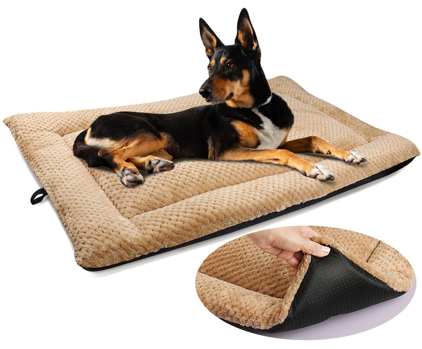 ASIJIA Dog Bed Mat Large 90 x 56CM Washable Fluffy Sherpa Cat Bed Cushion with Anti-Slip Bottom, Warm Pet Dog Crate Mattress for Medium and Large Pets, Khaki