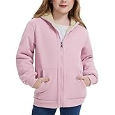 Kissonic Boys Girls Fleece Zip Up Hoodie Jacket Unisex Kids Warm Sherpa Lined Winter Hooded Sweatshirt