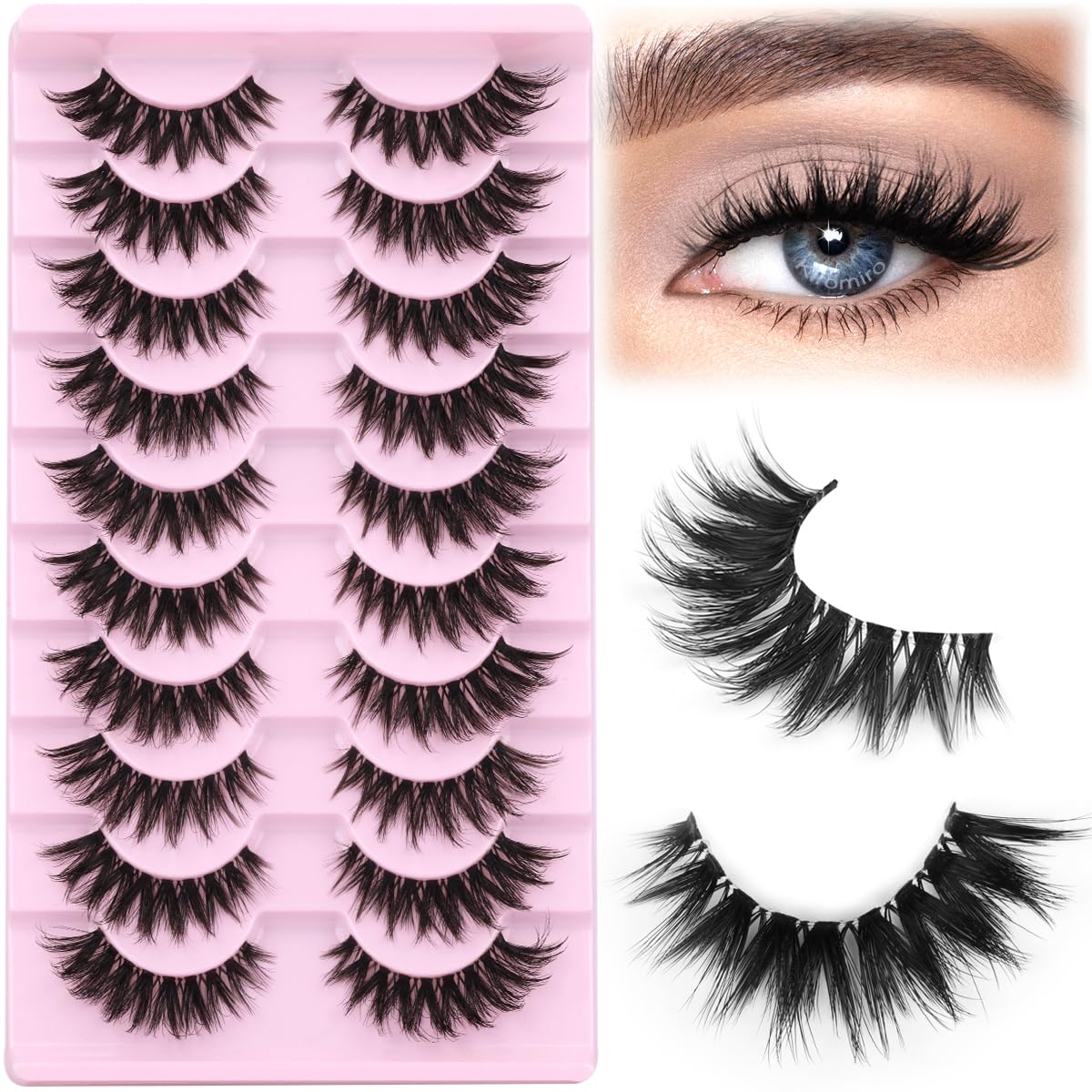 Photo 1 of False Eyelashes Natural Look Clear Band Lashes Cat Eye Faux Mink Eyelashes 3D Volume Fake Lashes Wispy Strip Lashes Pack by Kiromiro