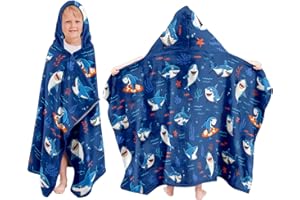 JOPJOLIW Kids Hooded Bath Towel, 30"X50" Cartoon Shark Towels, Soft Toddler Beach,Bathroom,Pool Swim Towels, Poncho Towel Perfect for Boy Girls Pool Beach Bath Swim