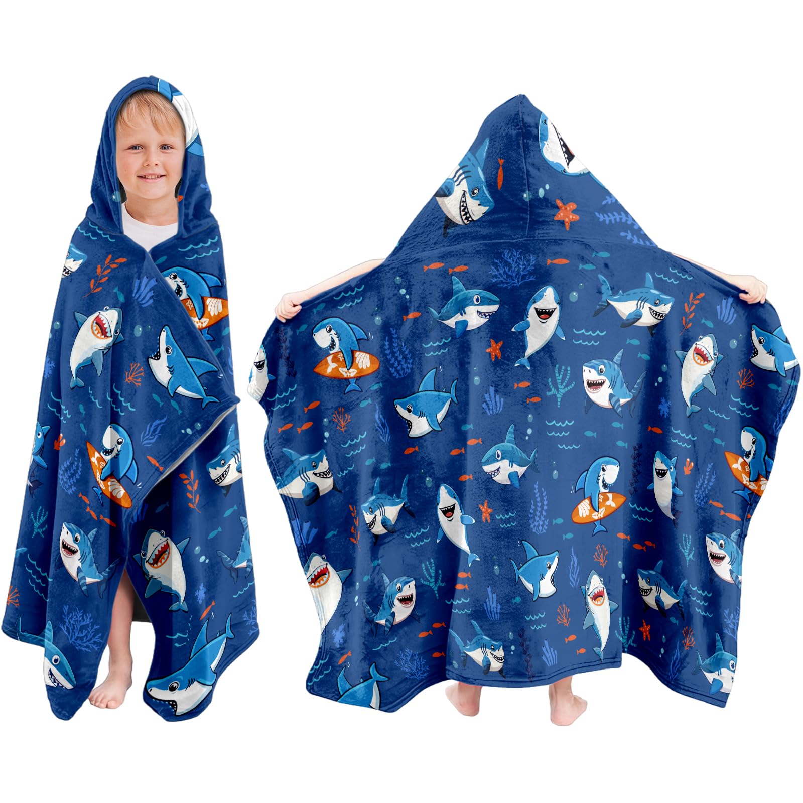 Photo 1 of JOPJOLIW Kids Hooded Bath Towel, 30"X50" Cartoon Shark Towels, Soft Toddler Beach,Bathroom,Pool Swim Towels, Poncho Towel Perfect for Boy Girls Pool Beach Bath Swim