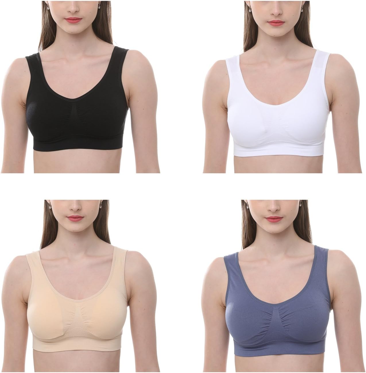 JOJOANS 4 Pack Bra Bralette Ultimate Comfort Bra Padded Seamless Light Support Sport Stretch Action Leisure Underwear