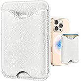 Shorogyt Phone Wallets Compatible with Magsafe Wallet Glitter - Magnetic Card Holder White for Women Teen Girls for iPhone 17/16/15/14/13/12 Series Slim for Apple Mag RFID Magnet, Fit 3 Cards