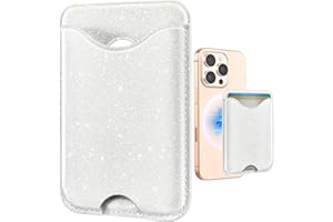 Shorogyt Phone Wallets Compatible with Magsafe Wallet Glitter - Magnetic Card Holder White for Women Teen Girls for iPhone 16/15/14/13/12 Series Slim for Apple Mag RFID Magnet, Fit 3 Cards