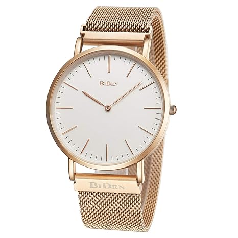 BIDEN Unisex Uhren Ultra Dünne Minimalistische Quarz mit Edelstahl Magnetische Mesh Armband