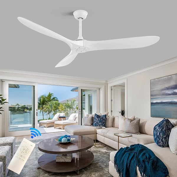 YJFAN 60 INCH INDOOR/OUTDOOR CEILING FAN WITH REMOTE CONTROL,MODERN WHITE CEILING FAN WITH REVERSIBLE QUIET DC MOTOR,3 ABS BLADES FOR LIVING ROOM,BEDROOM,PATIOS,FARMHOUSE