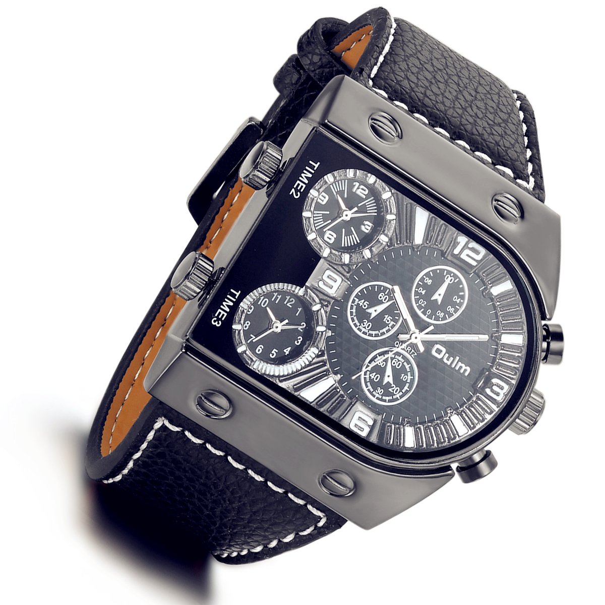 Photo 1 of Lancardo Men Big Face Watch: 3 Time-Zone Quartz Black Leather Casual Dress Cuff Novel Wristwatch Fathers Day