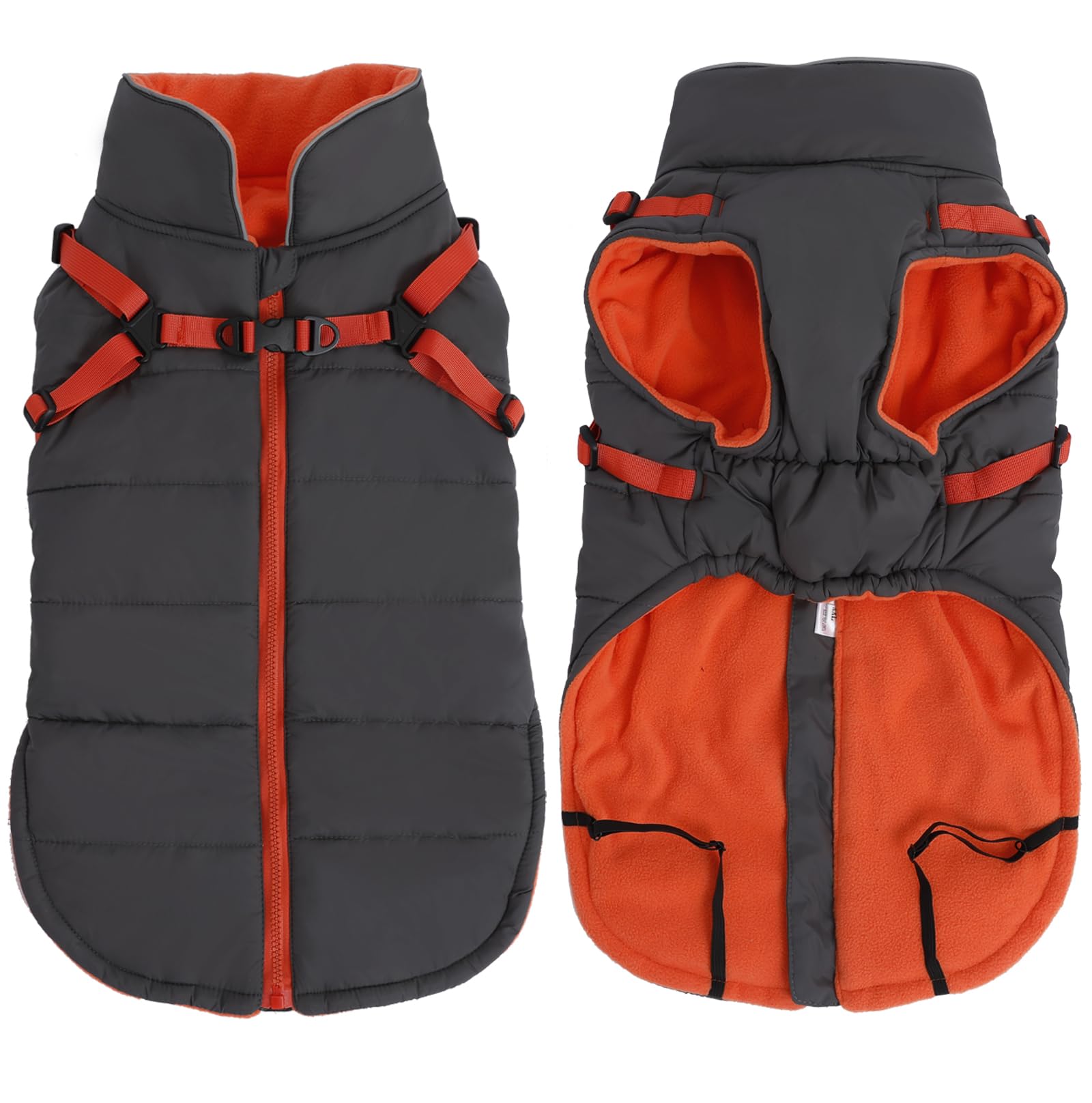 babepet Waterproof Dog Coat with Harness,Dog Winter Jacket with Fleece Lining,Reflective Vest Pet Clothes with Adjustable Chest Strap-Gray-S — image 1