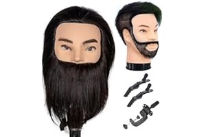 Eumos Mannequin Head, Male Mannequin Head with Human Hair 12'' Barber Mannequin Head 100% Manikin Head Doll Head with Stand Practice Cutting Styling,Barber Shop,Cosmetology School(Black Beard)