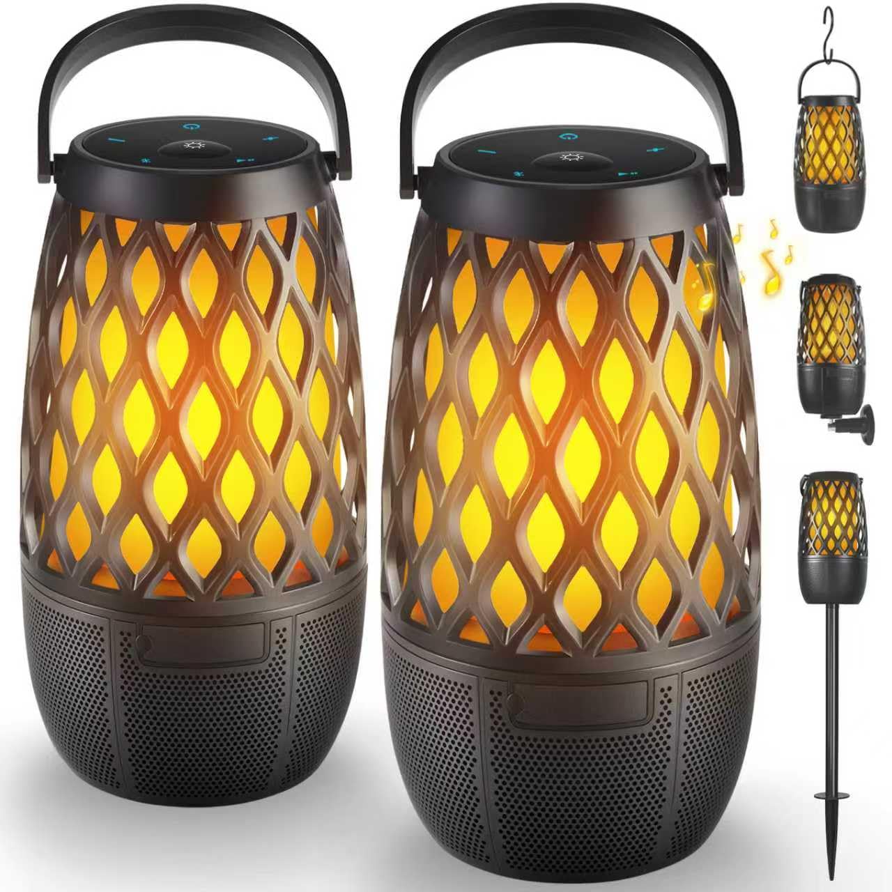 Photo 1 of QUEQIMU Outdoor Bluetooth Speakers Waterproof Wireless Outdoor Speakers with Flame Lights, Tech Gadgets Gift for Men Dad Her, Multi-Sync up to 100 Speakers, HD Stereo Sound, IPX5 for Patio Porch Party