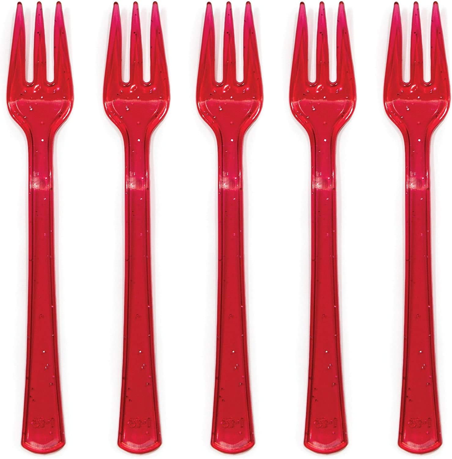Christmas Party Shiny Red Forks with Glitter (Pack of 2, 48