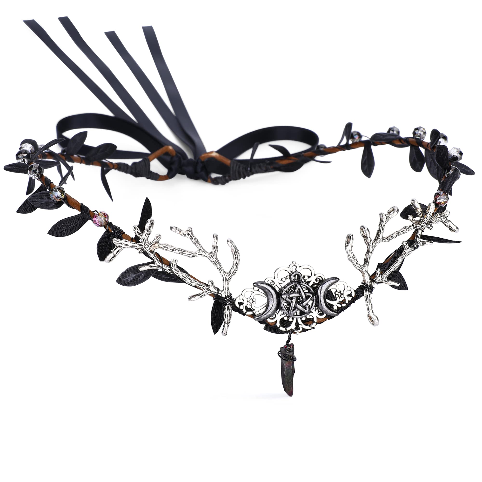 MOSTORY Woodland Black Fairy Crown for Halloween Renaissance Cosplay Women