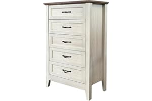 5-Drawer Tall Dresser for Bedroom, Slim Storage Tower for Narrow Small Spaces, Oak Wood Chest of Drawers, Farmhouse Nightstan